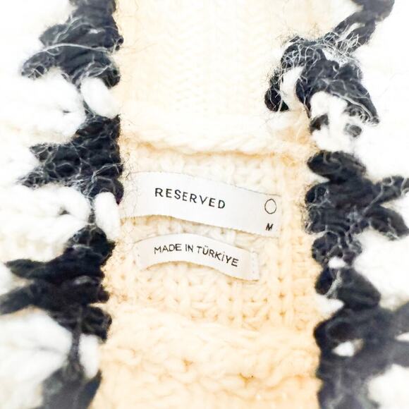 Reserved Poland Cream Sleeveless Knit Crochet Sweater Black Trim Size M - Picture 3 of 6